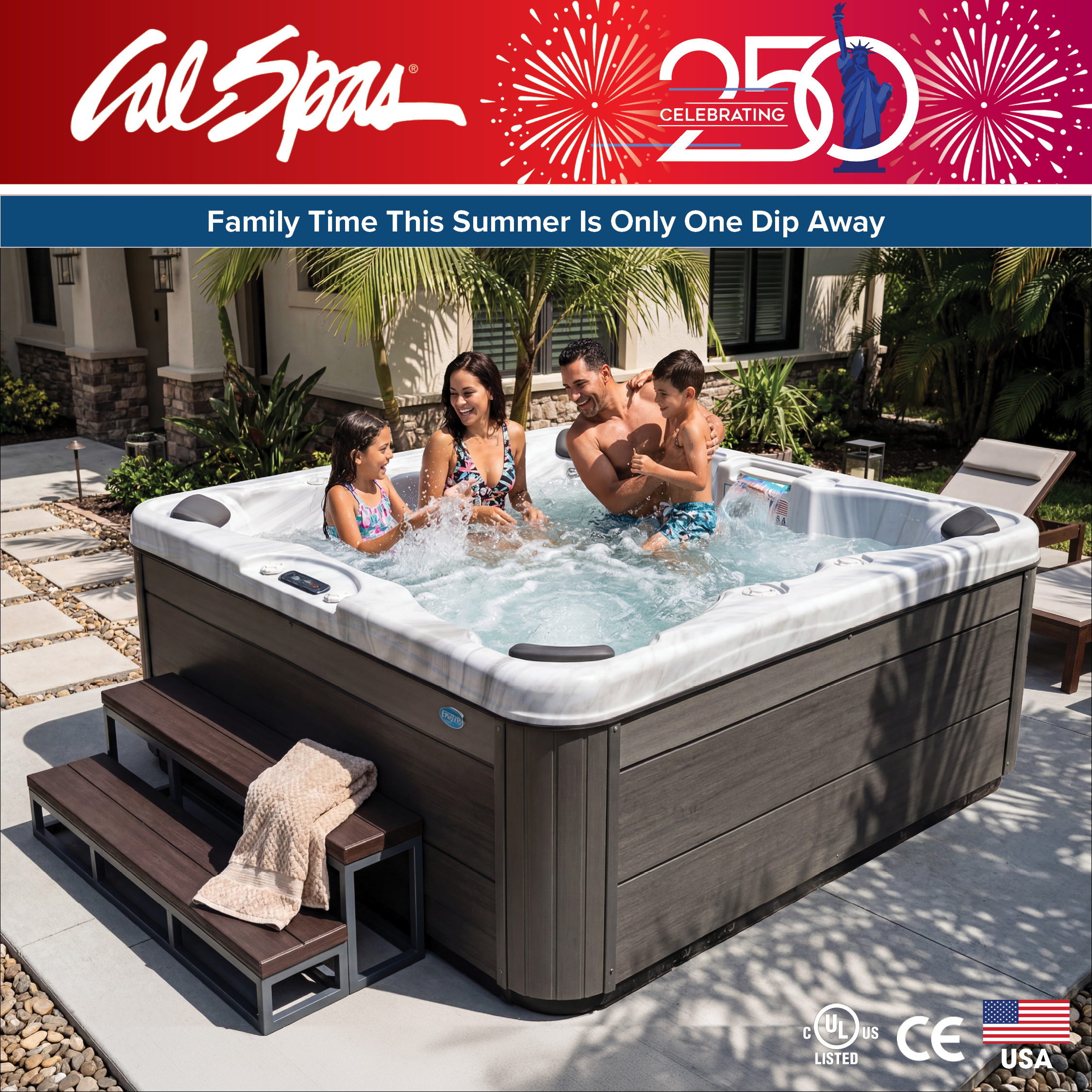 Calspas hot tub being used in a family setting - Parker